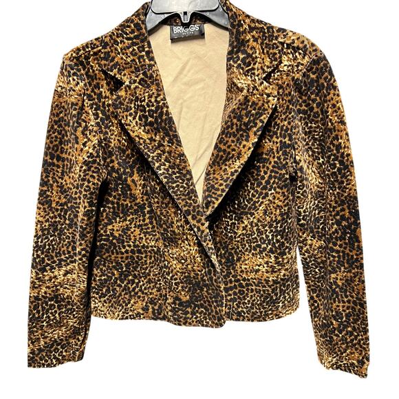 BRIGGS stretch corduroy animal cheetah print blazer petite sz 12 - Picture 1 of 8